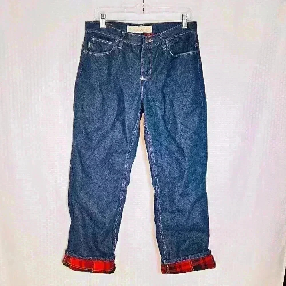 Cabela's Women's 10 Short flannel lined jeans. Straight Leg Denim.  Buffalo Red